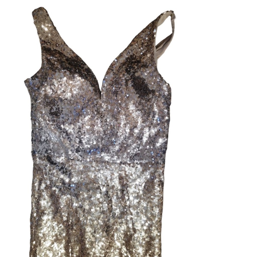 Long, gold sequin dress. Crystal doll size 3